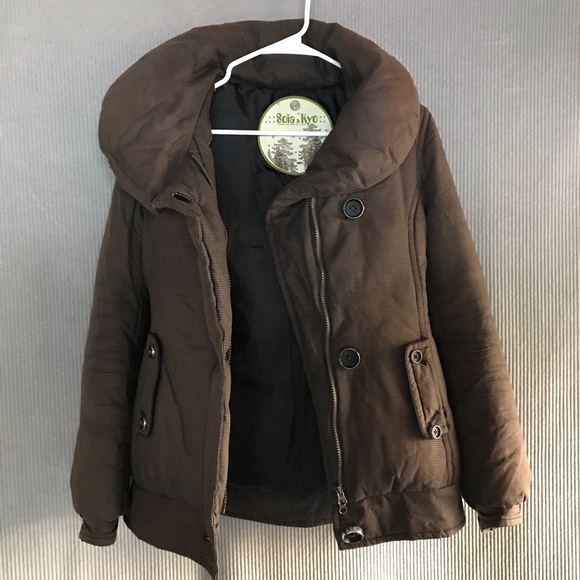 SOIA & KYO down puffer coat brown houndstooth XS - Picture 2 of 15